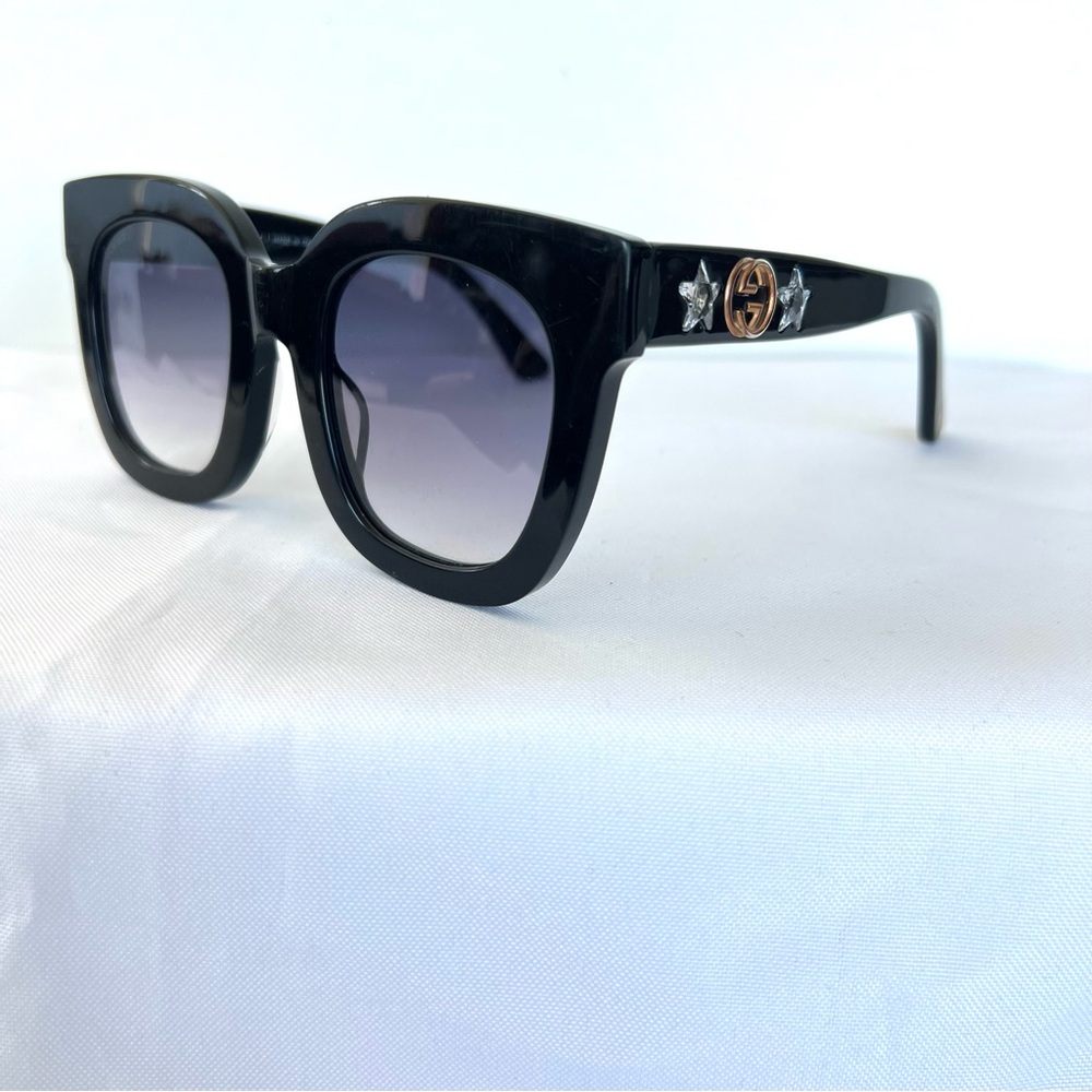 GUCCI Italy GG0208S Crystal Star Cat Eye Gray Gradient Lens Black Frame Sunglass - Picture 7 of 15